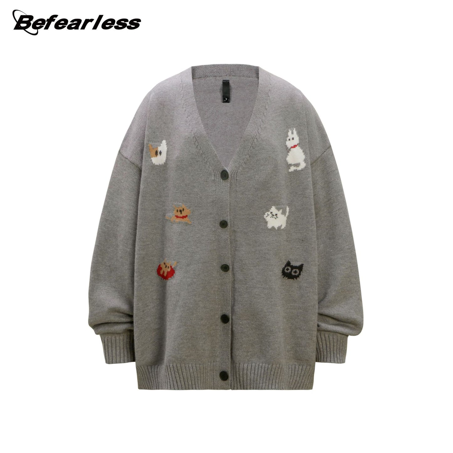Cartoon Jacquard Oversize Knit Cardigan WN26380