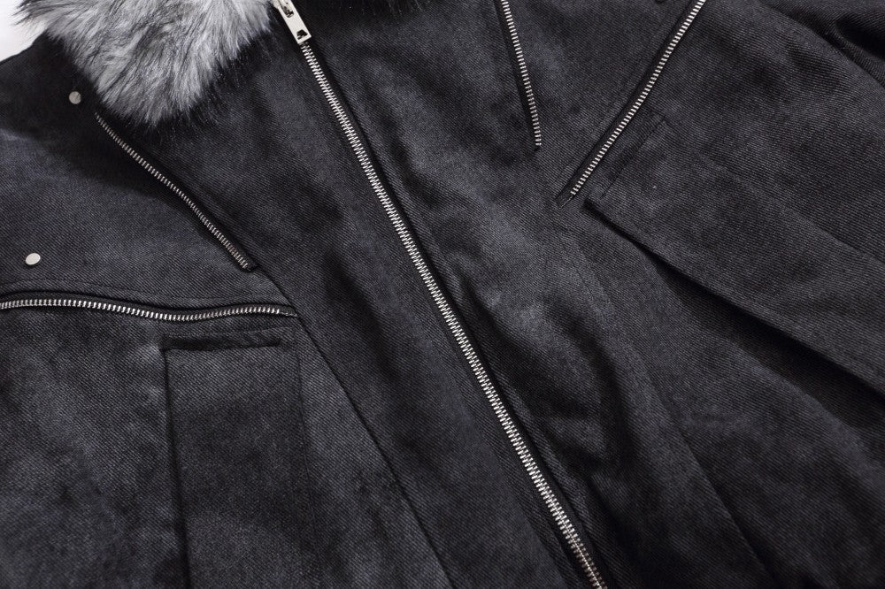 Cropped Fake Fur Collar Quilted Jacket WN28047