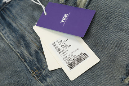 Fake Layered Damage Wide Leg Denim Jeans WN26025