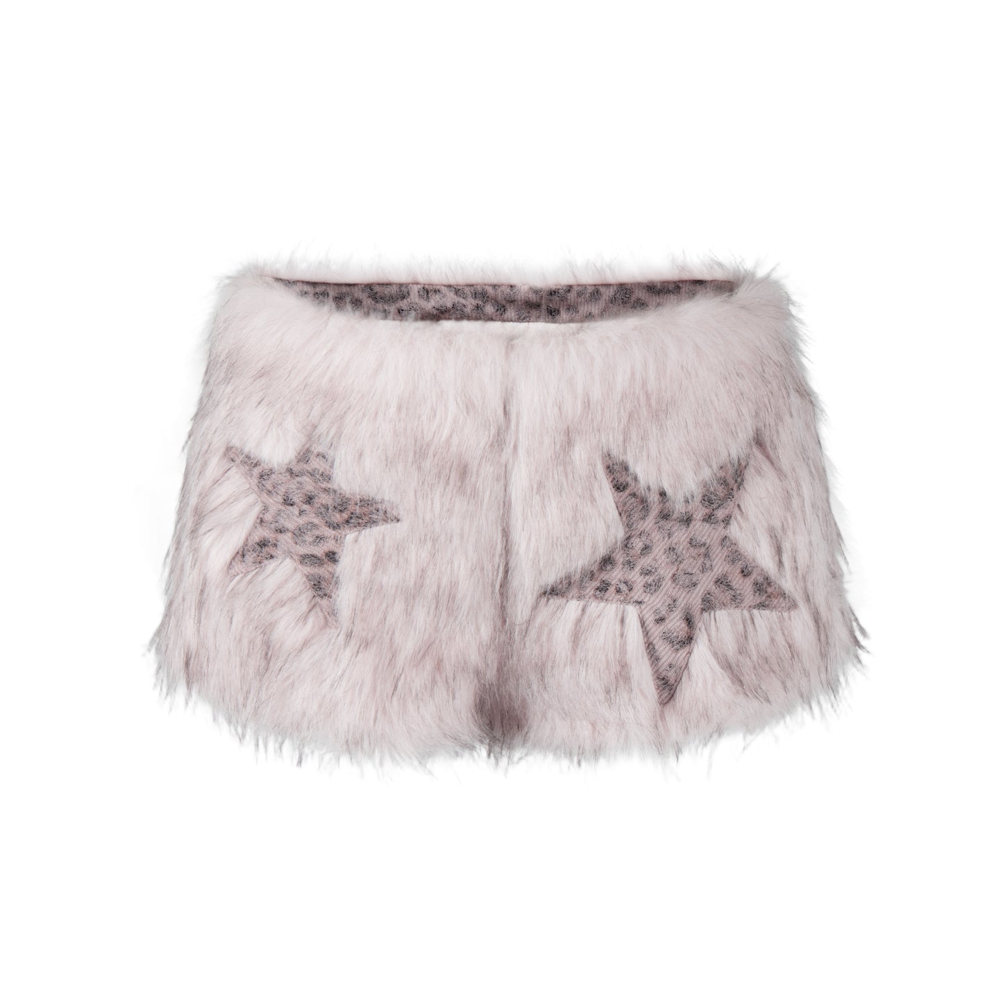 Fake Fur Ear Detail Star Hooded Puffer Jacket & Leopard Print Fake Fur Trim Halter Tank Top & Fake Fur Star Short Pants Setup WN22785