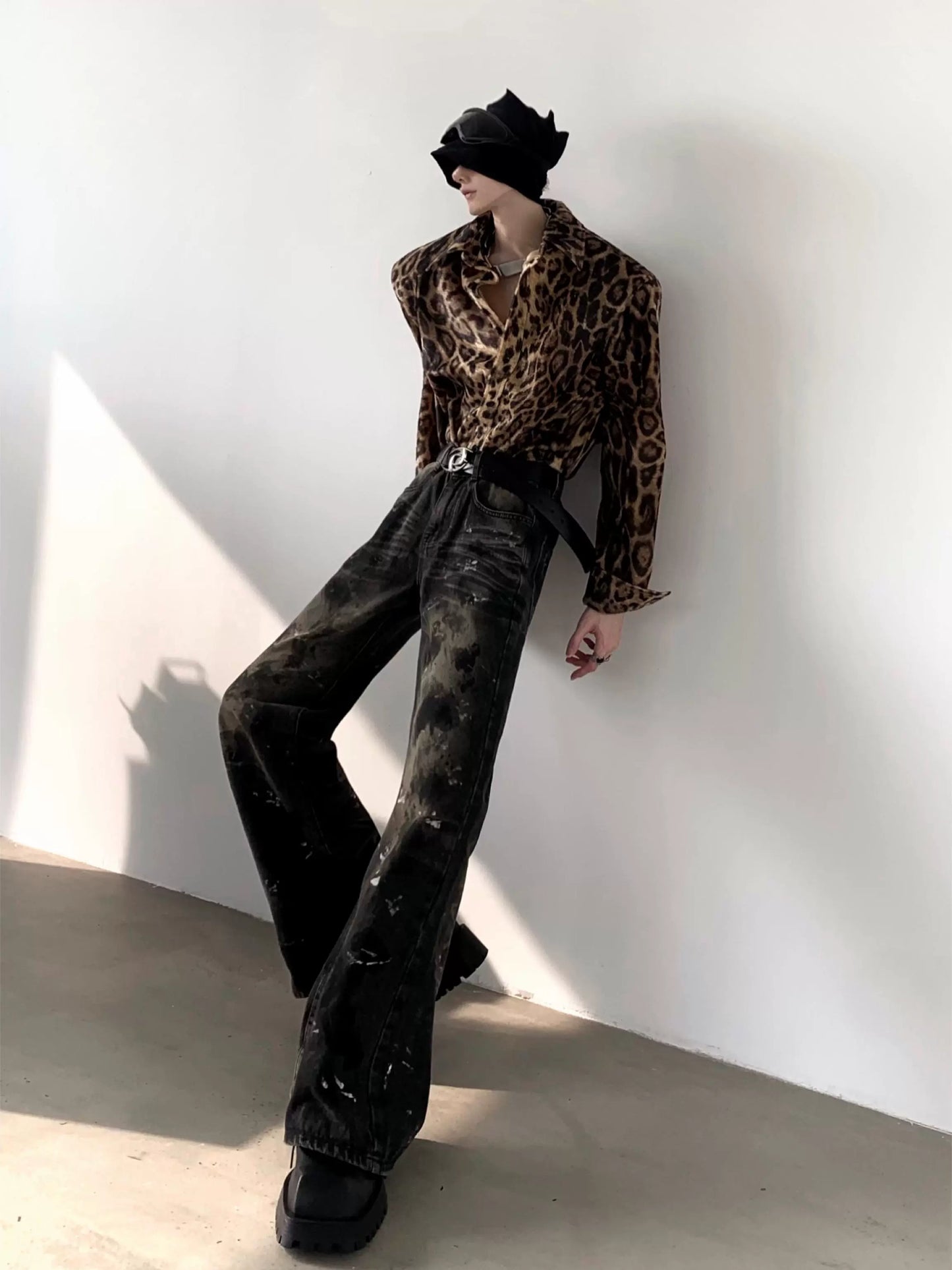 Leopard Print Shoulder Pad Long Sleeve Shirt WN9202