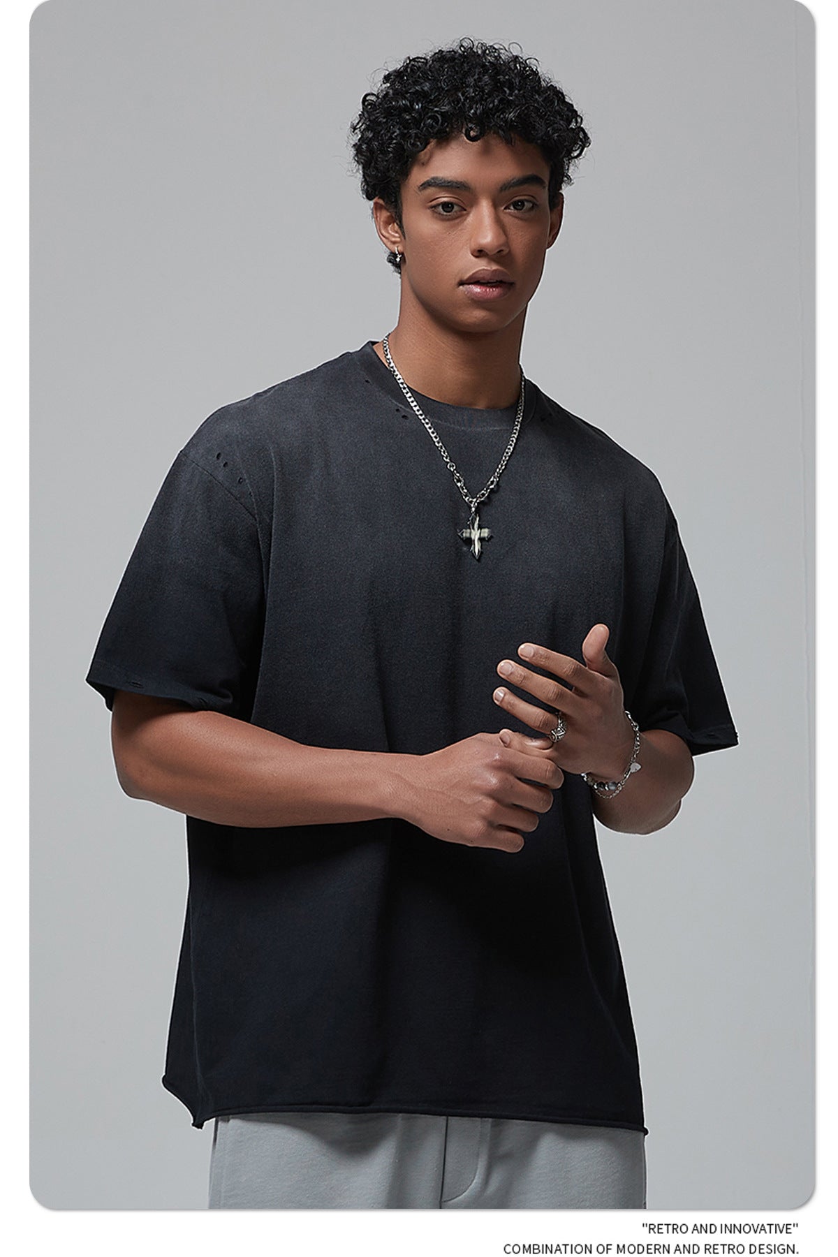 Spray Dyeing Round Neck Short Sleeve T-Shirt WN7806