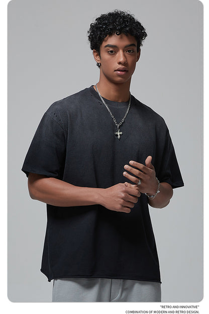 Spray Dyeing Round Neck Short Sleeve T-Shirt WN7806