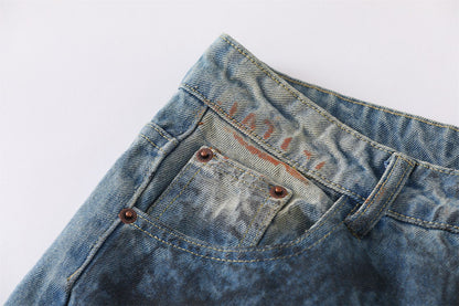 Dirty Dye Damage Design Wide-Leg Denim Jeans WN15087