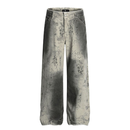 Paint Washed Wide Leg Denim Jeans WN25950