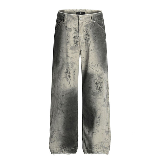 Paint Washed Wide Leg Denim Jeans WN25950