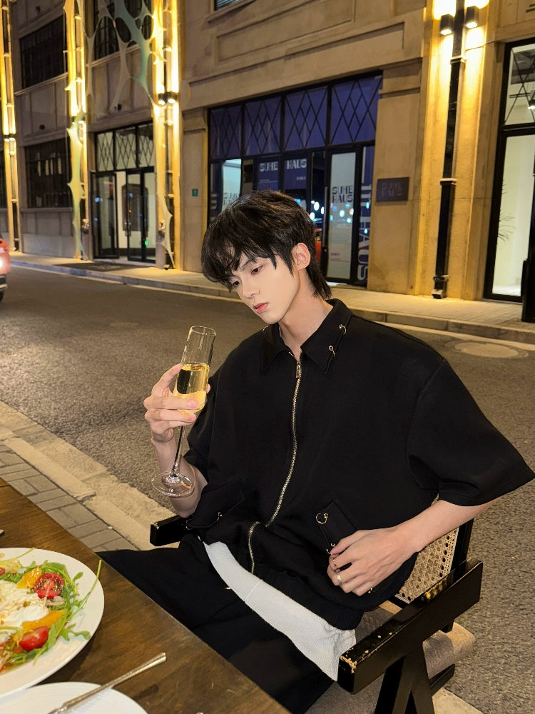 Graphic Letter Embroidery Shoulder-Pad Short Jacket & Wide Leg Pants Setup WN20748