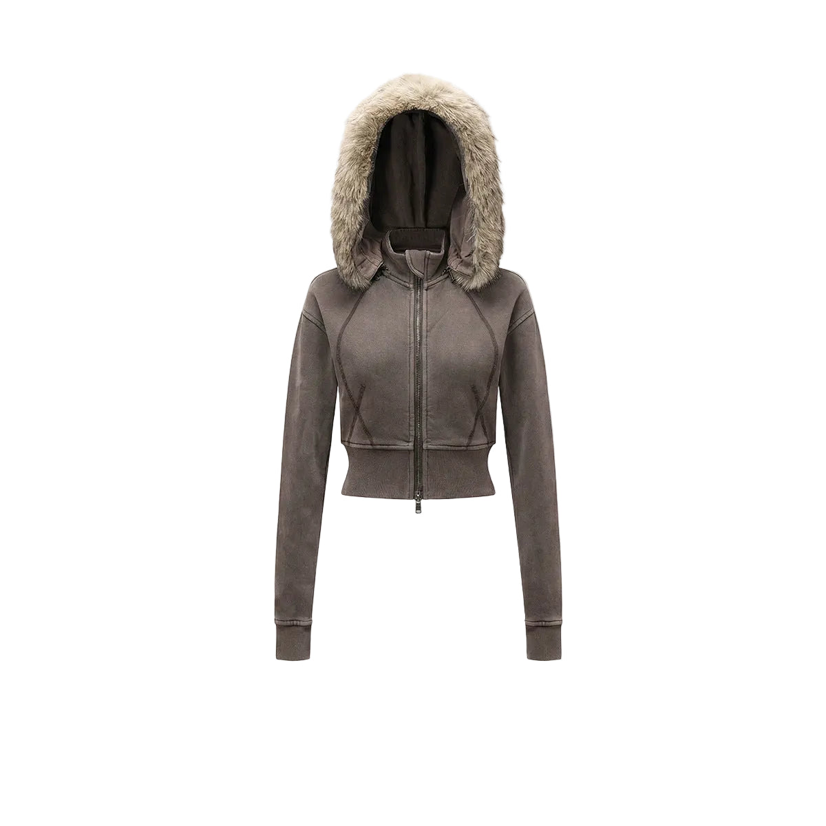Fake Fur Lining Zip-Up Cropped Zipper Hoodie WN23115