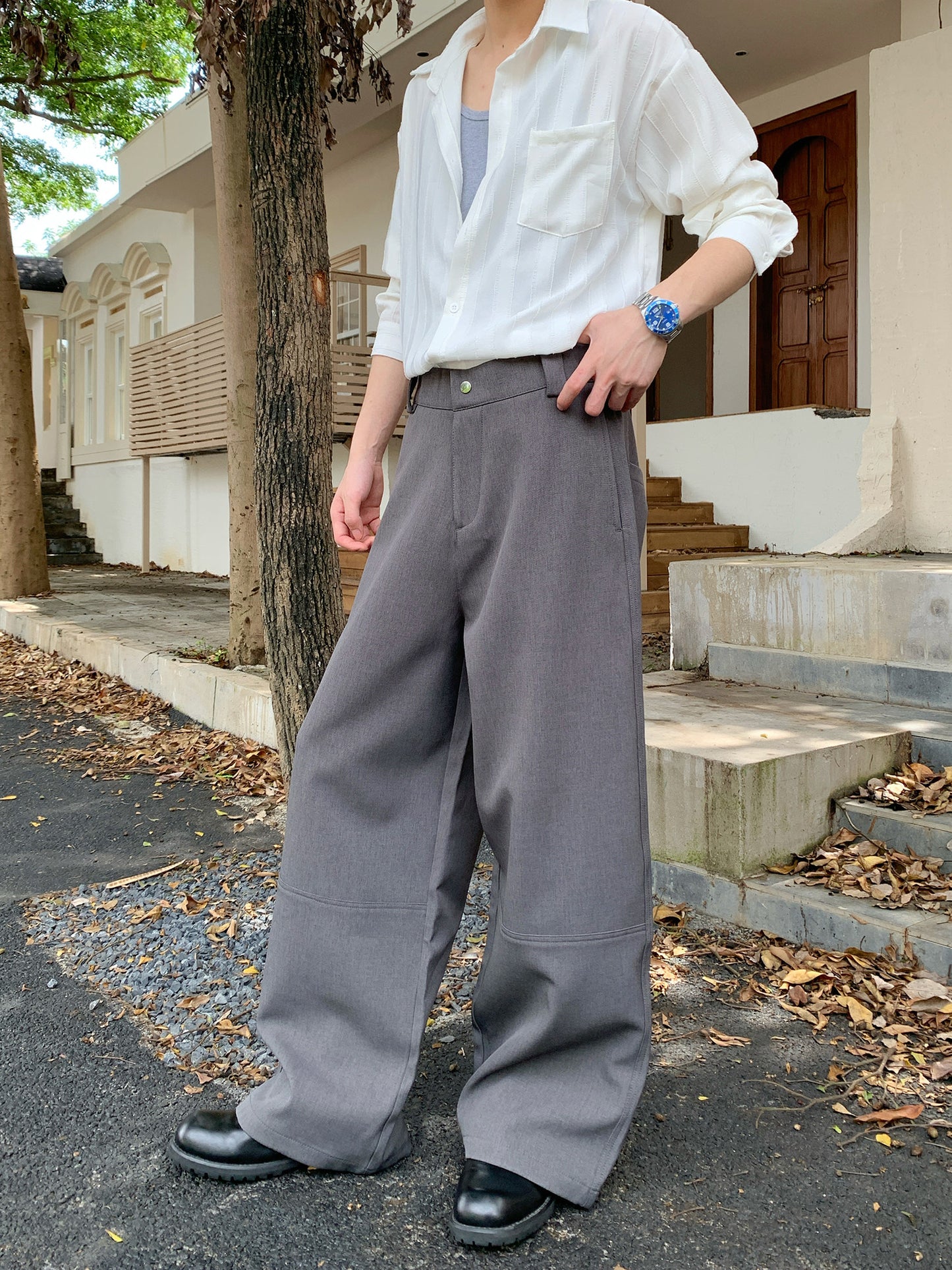 Wide Leg Pleats Seam Trousers WN24925