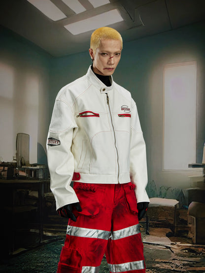 Contrast Patchwork PU Leather Jacket WN21376