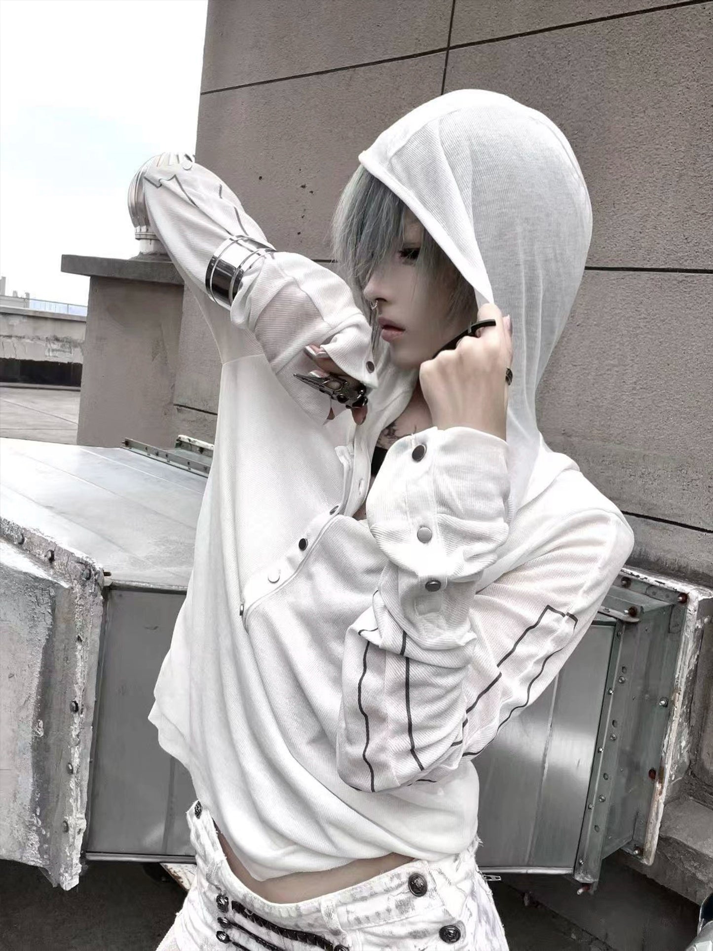 Fake Layered Hooded Long Sleeve T-Shirt WN20894