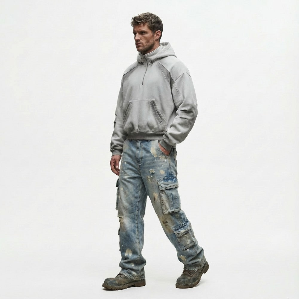 Tie-Dye Contrast Panel Half-Zip Hoodie WN28052