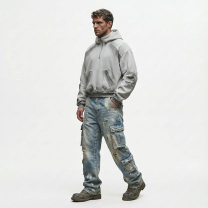 Tie-Dye Contrast Panel Half-Zip Hoodie WN28052