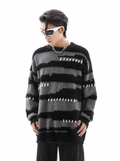 Shaggy Stripe Oversize Knit Sweater WN10324