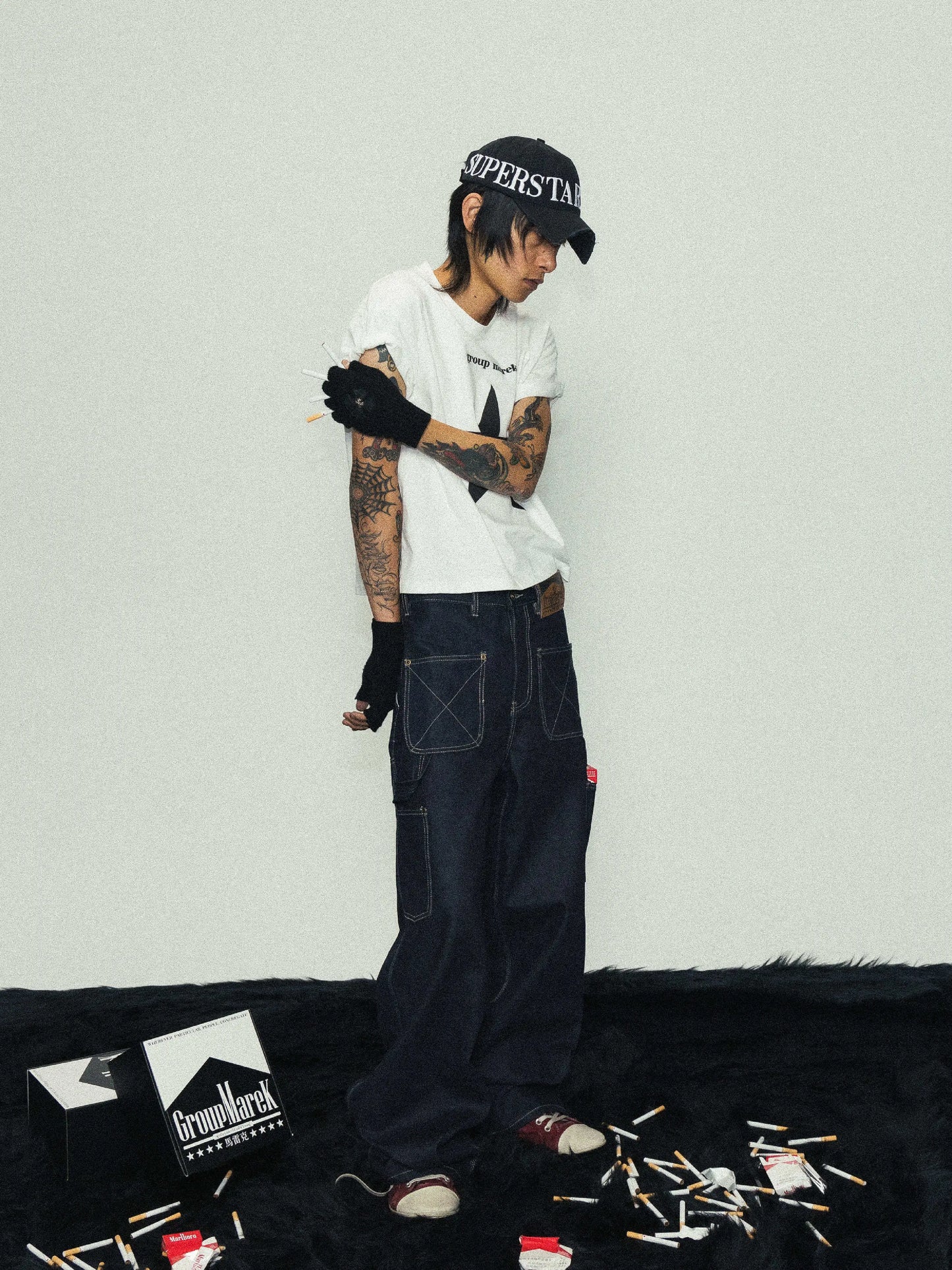 Graphic Patch Wide Leg Denim Jeans WN17219