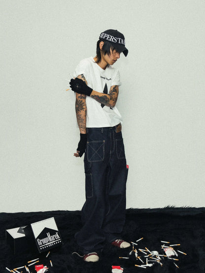 Graphic Patch Wide Leg Denim Jeans WN17219