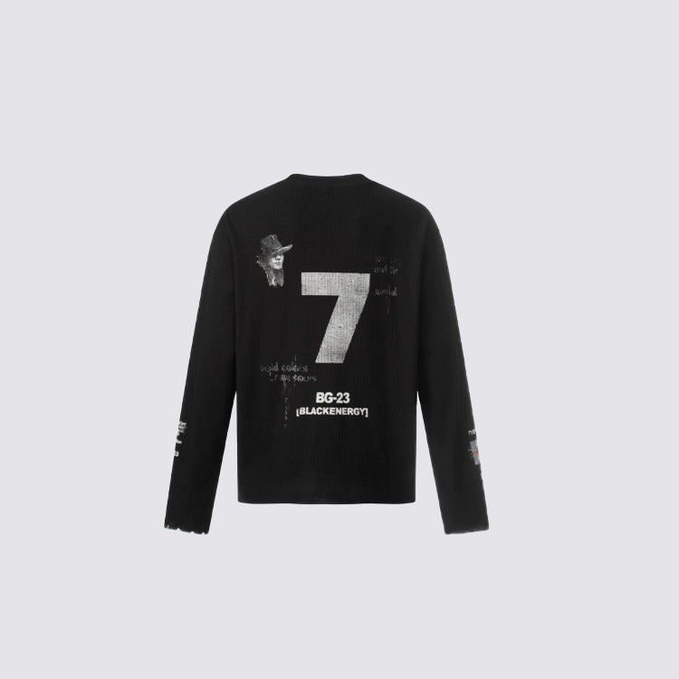 Waffle Texture Graphic Long Sleeve T-Shirt WN28018