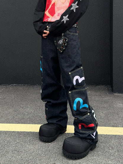 Heavyweight Multi Pocket Wide Leg Denim Jeans WN23025