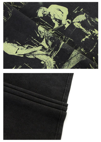 Washed Band Digital Print Oversize Short Sleeve T-Shirt WN26324