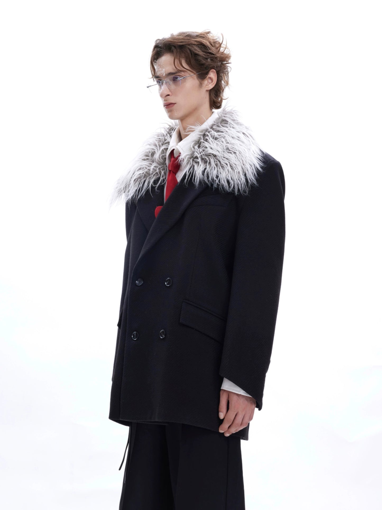 Textured Twill Fake Fur Collar Tailored Jacket WN11608