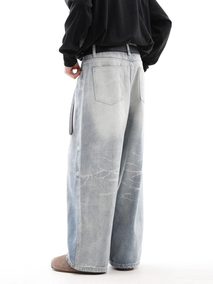 Faded Washed Wide-Leg Straight Denim Jeans WN10245