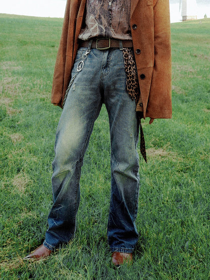 Washed Slim Straight Denim Jeans WN15936