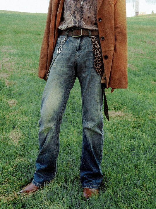 Washed Slim Straight Denim Jeans WN15936