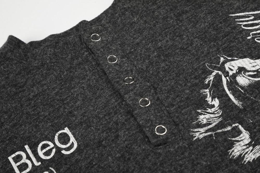 Henley Neck Letter Graphic Long Sleeve T-Shirt WN27965