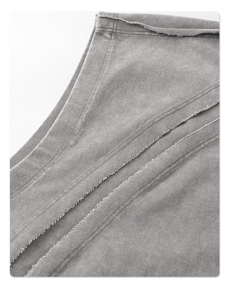 Washed Wax Dye Patchwork Raw Hem Tank Top WN16281