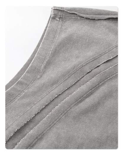 Washed Wax Dye Patchwork Raw Hem Tank Top WN16281