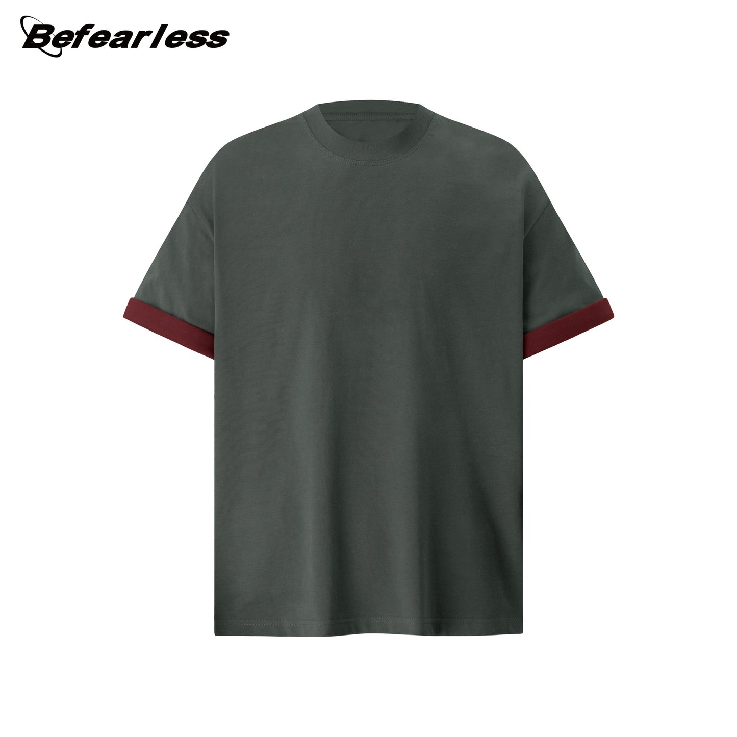 Contrast Cuff Fake Layered Boxy Oversize Short Sleeve T-Shirt WN26301