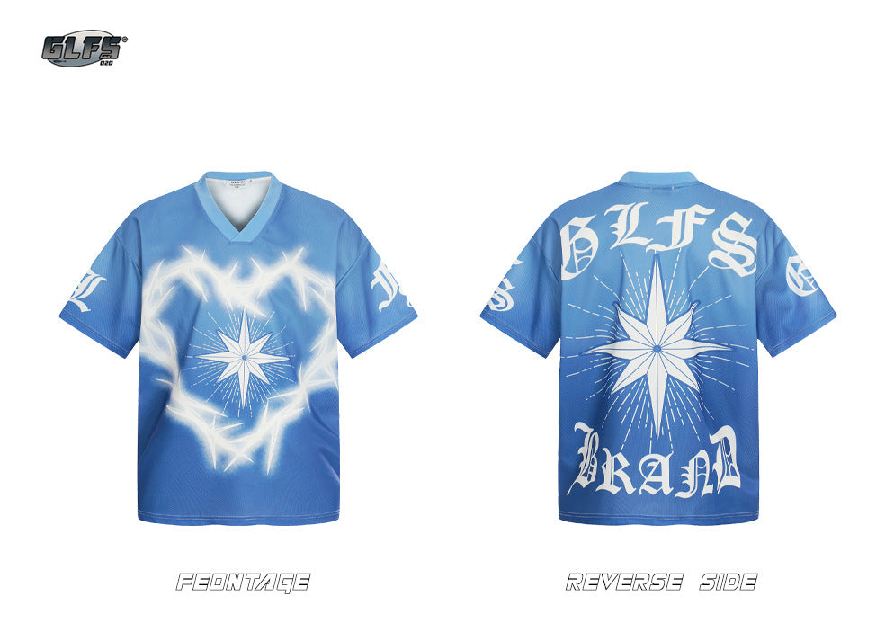 Mesh Gradient Heart Print Short Sleeve T-Shirt WN26499