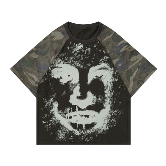 Camo Patchwork Graphic Print Short Sleeve T-Shirt WN25622