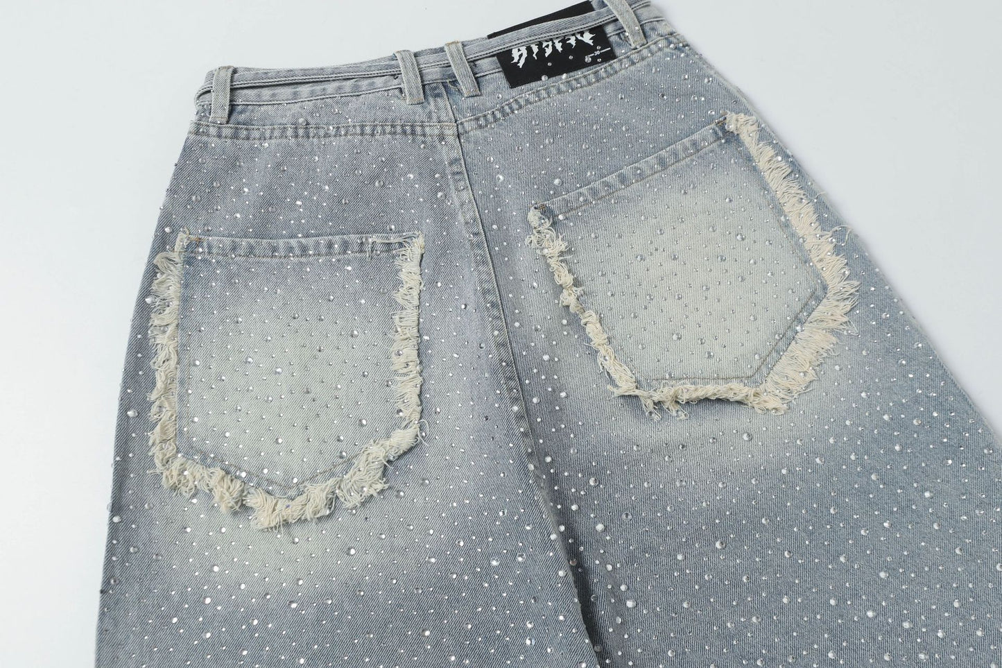 Fringe Rhinestone Wide Leg Half Denim Pants WN25612