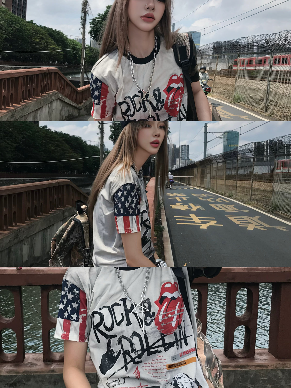 Washed Lip Art Graphic Print Short Sleeve T-Shirt WN27415
