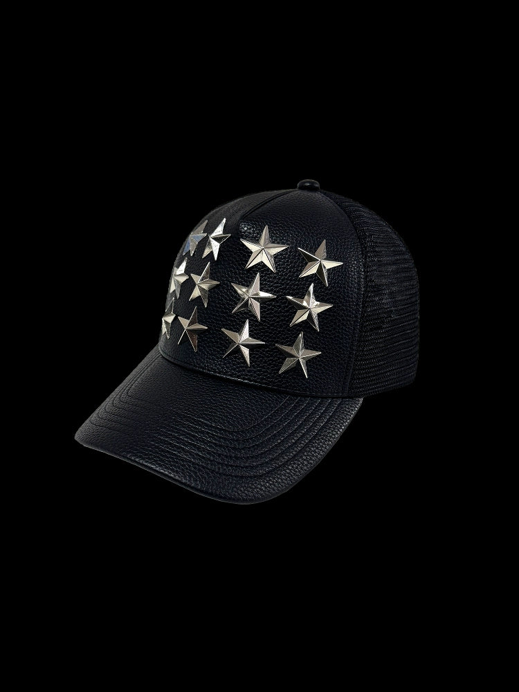 Pentagram Studs PU Leather Curved Brim Hat WN20957