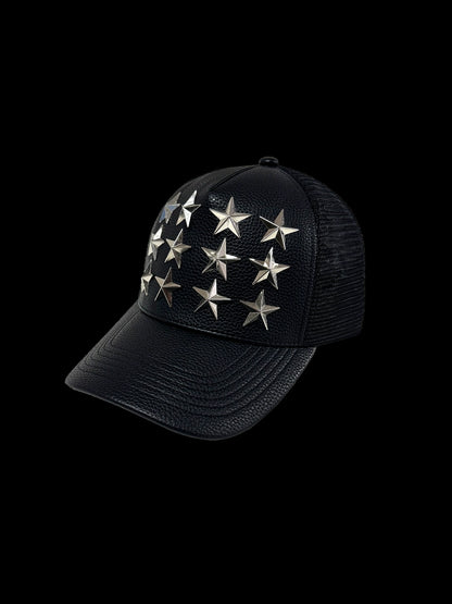 Pentagram Studs PU Leather Curved Brim Hat WN20957