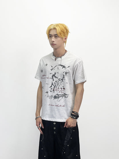 Portrait Print Structured Shoulder Short Sleeve T-Shirt WN24244