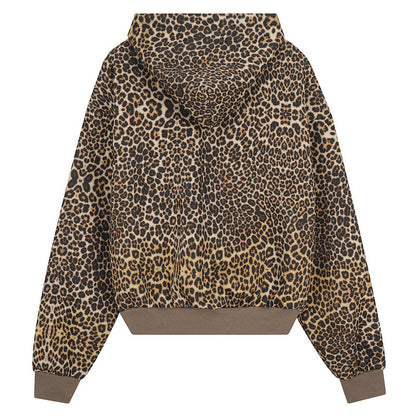 Leopard Print Letter Graphic Zipper Hoodie WN23565