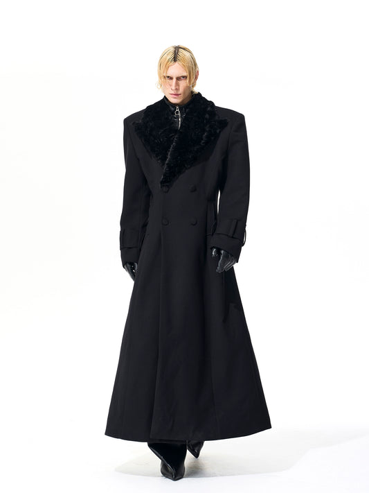 Fur-Collar Patchwork Double-Breasted Long Tailored Coat WN21840
