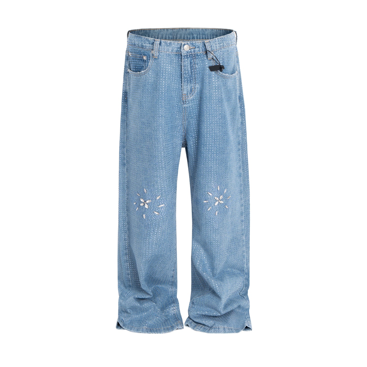 Rhinestone Embroidery Wide Leg Denim Jeans WN24086