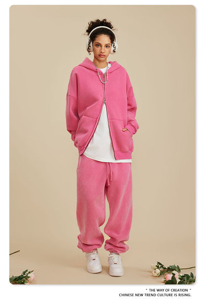 Oversize Washed Zipper Hoodie WN6461