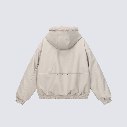 Fake Fur Hooded Panel Cropped Jacket WN28113