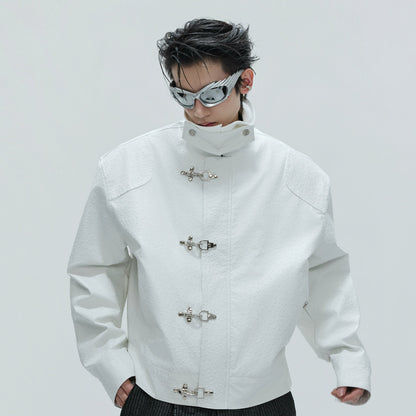 Ostrich Texture Fleece Lining Thick PU Leather Jacket WN21727