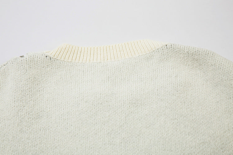 Jacquard Zipper Detail Knit Sweater WN11451