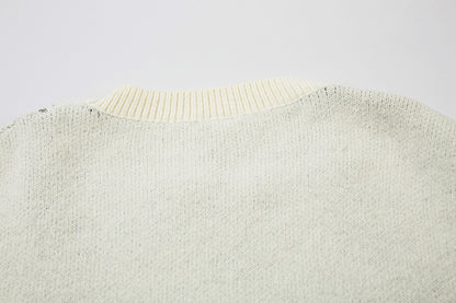 Jacquard Zipper Detail Knit Sweater WN11451