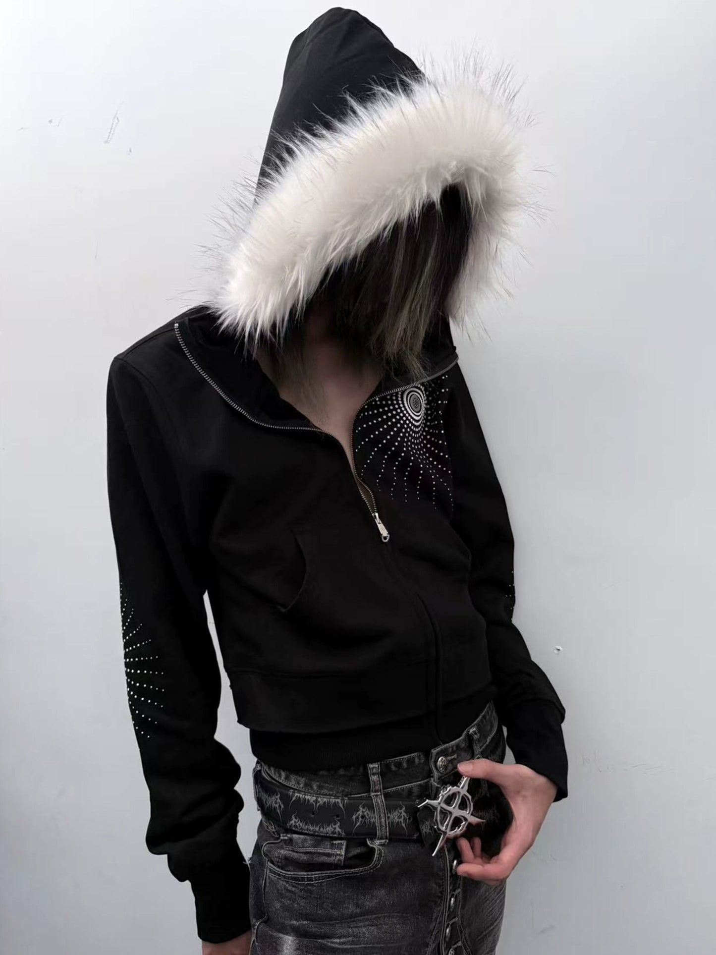 Soundwave Design Fake Fur Collar Zipper Hoodie WN20922