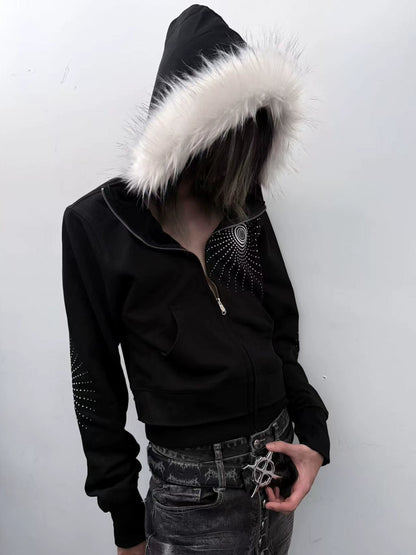 Soundwave Design Fake Fur Collar Zipper Hoodie WN20922