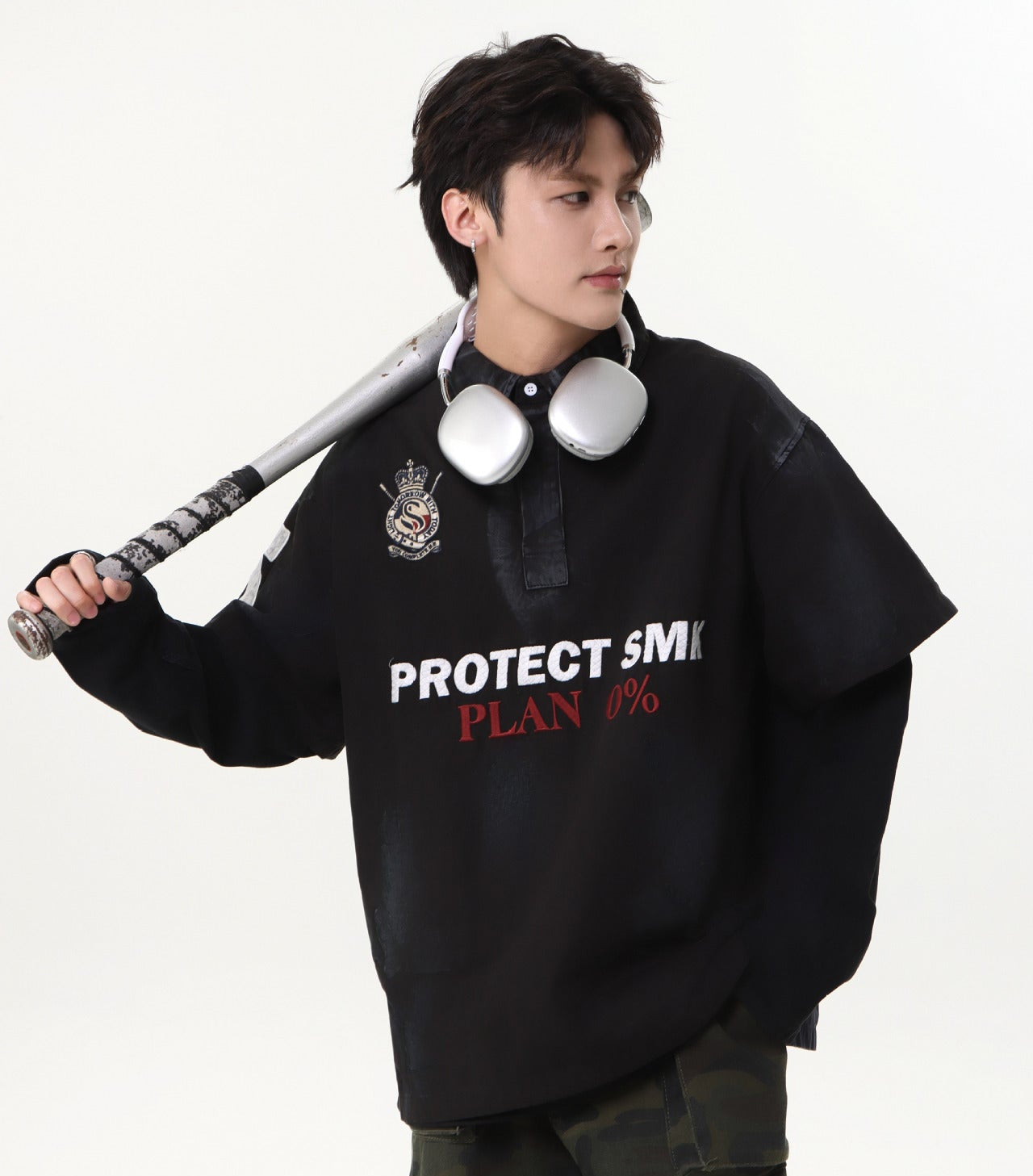 Dirty Washed Fake Layered Long Sleeve T-Shirt WN25805