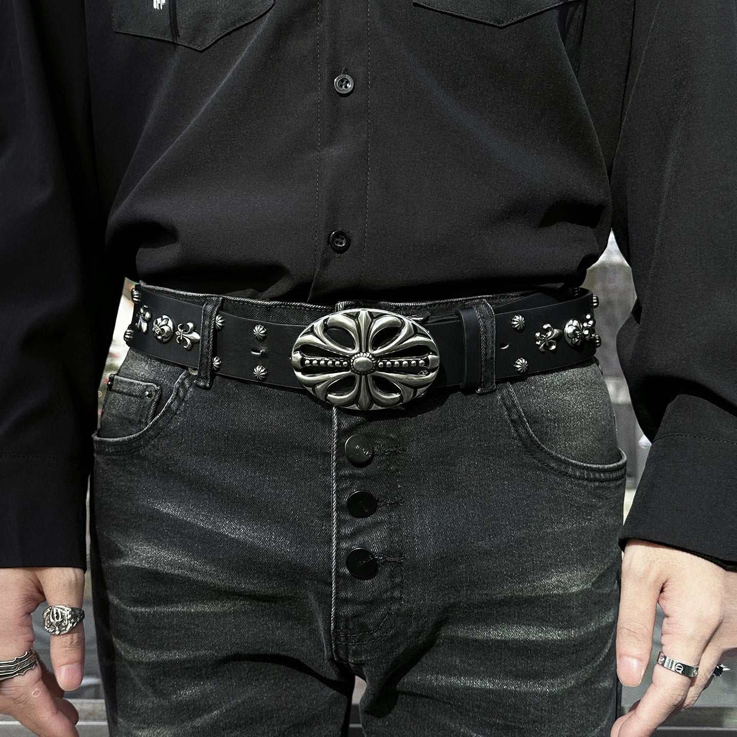 WN25053 Yang Yifan trendy brand belt men's belt jeans belt youth Korean style men's personalized perforated new product WN25053